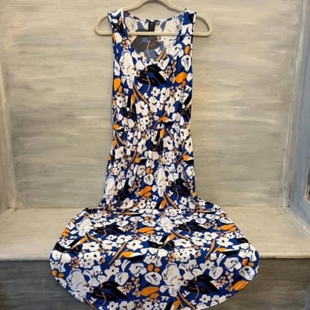 Lildy Multicolor Abstract Floral Print Curved Hem Maxi Dress Size L/XL GC